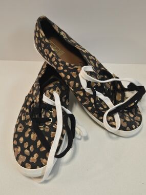 Keds Leopard Print Lace-Up Sneakers in Black and Tan